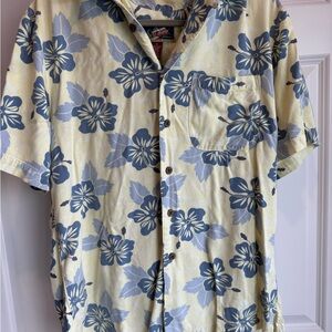 La Cabana‎ Hawaiian Shirt Men Size M Yellow Blue Resort Tropical Beachy Vacay
